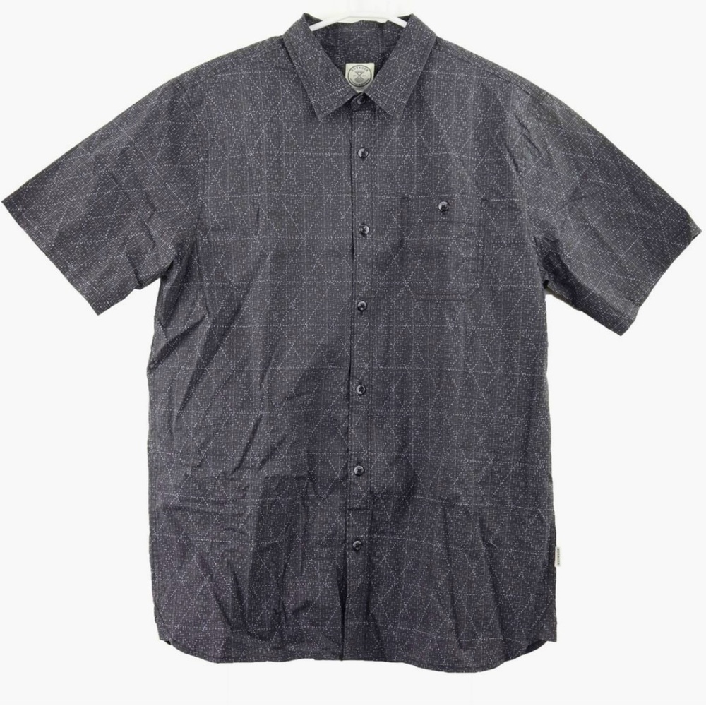 LARGE New Men’s Voyager Short Sleeve Black Stretch Fabric Woven Button Up Shirt